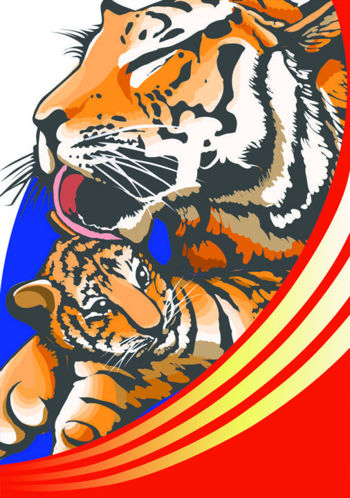 Цифровое искусство под названием "les-tigres.jpg" - Alicexo, Подлинное произведение искусства, 2D Цифровая Работа