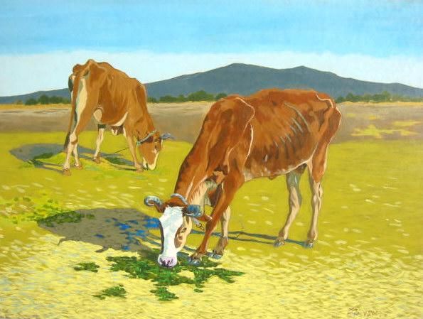 Peinture intitulée "Vaches créoles" par Jean-Charles Le Roux, Œuvre d'art originale