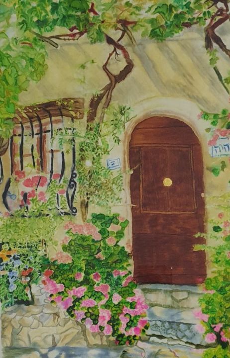 Painting titled "La porte du paradis" by Brigitte Leroy, Original Artwork, Watercolor