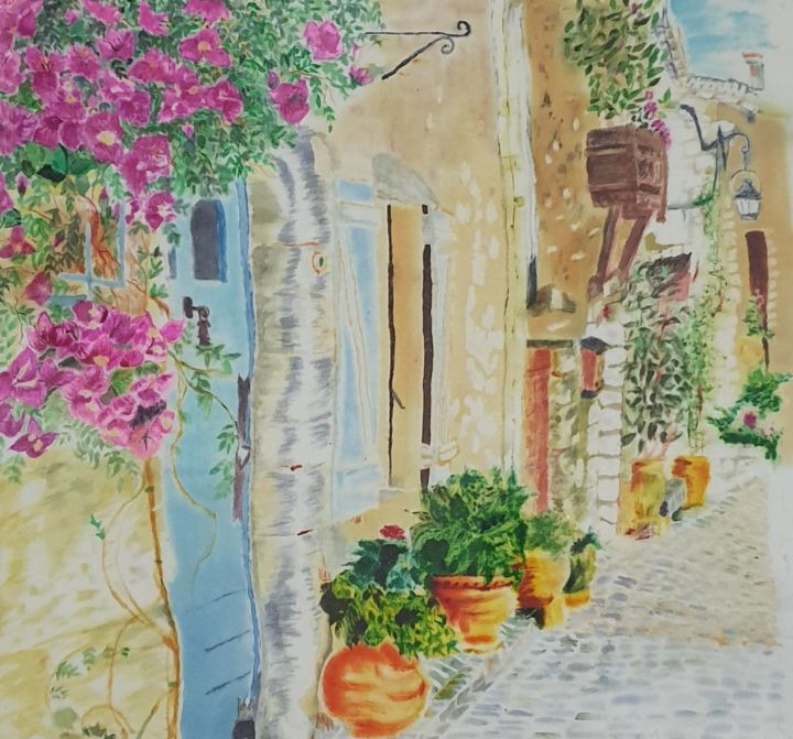 Painting titled "Rue de provence" by Brigitte Leroy, Original Artwork, Pigments Mounted on Wood Panel