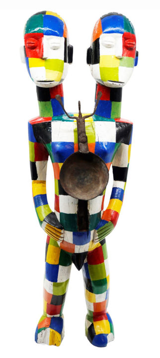 Sculpture intitulée "Les inséparables" par Les Jumeaux Ouattara, Œuvre d'art originale, Bois