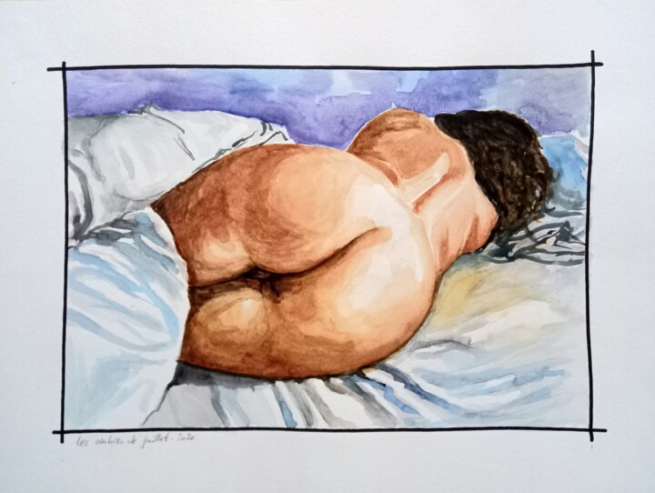Peinture intitulée "Alex couchée" par Les Ombres De Juillet, Œuvre d'art originale, Aquarelle