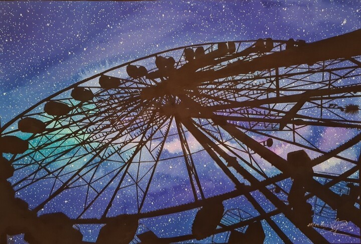 Peinture intitulée "Grande roue étoilée" par Les Pinceaux De La Vigne, Œuvre d'art originale, Aquarelle
