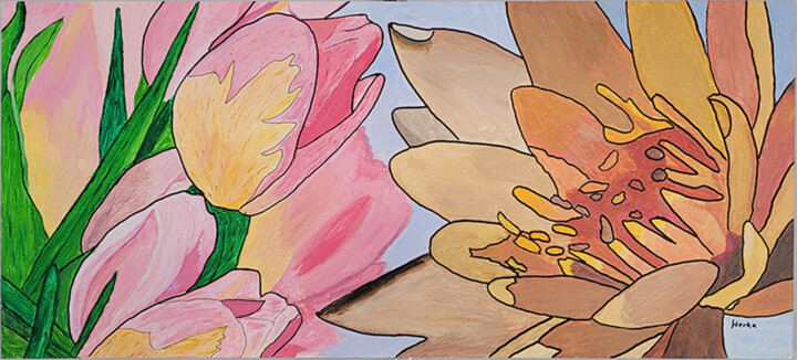 Peinture intitulée "Tulipes" par Raymond (Herka) Koelblen, Œuvre d'art originale, Acrylique