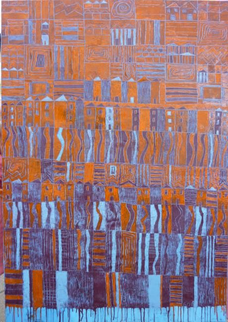 Painting titled "trame orange" by Catherine Furic, Original Artwork