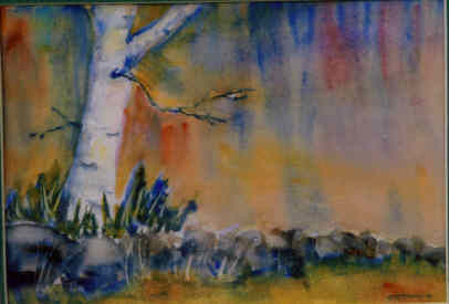 Malerei mit dem Titel "Birch tree" von Lesley Braren, Original-Kunstwerk, Aquarell