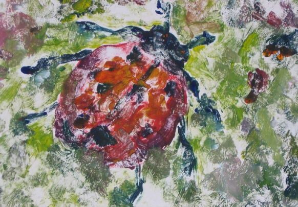 Printmaking titled "Ladybug" by Lesley Braren, Original Art, Monotype