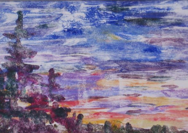 Printmaking titled "Sunrise Sunset Ghos…" by Lesley Braren, Original Artwork, Monotype