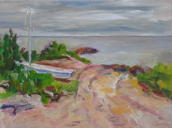 Painting titled "In the Dunes" by Lesley Braren, Original Artwork, Oil