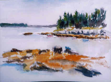 Pintura intitulada "Maine Coast" por Lesley Braren, Obras de arte originais, Aquarela