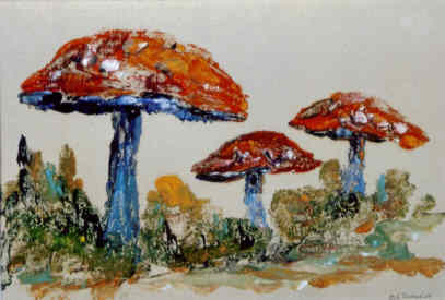 Printmaking titled "Mushrooms" by Lesley Braren, Original Artwork, Monotype