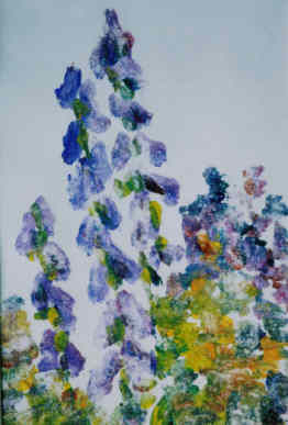 Printmaking titled "Purple Flowers Ghost" by Lesley Braren, Original Art, Monotype