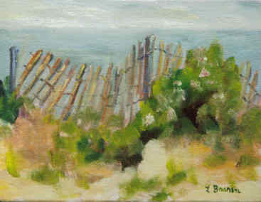 Painting titled "Sand Fence" by Lesley Braren, Original Artwork, Oil