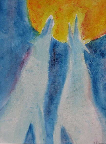 Painting titled "Serenade in Blue" by Lesley Braren, Original Artwork, Watercolor