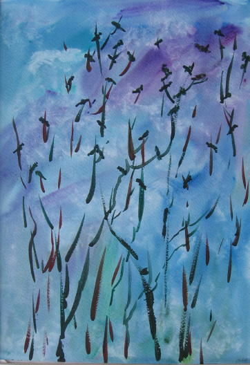 绘画 标题为“Crows” 由Lesley Braren, 原创艺术品, 水彩