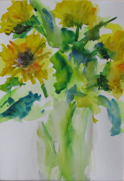 Peinture intitulée "Sunflowers" par Lesley Braren, Œuvre d'art originale, Aquarelle