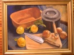 Painting titled "my kitchen" by Lesley Pye, Original Artwork, Oil