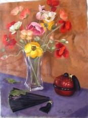 Painting titled "poppies" by Lesley Pye, Original Artwork, Oil