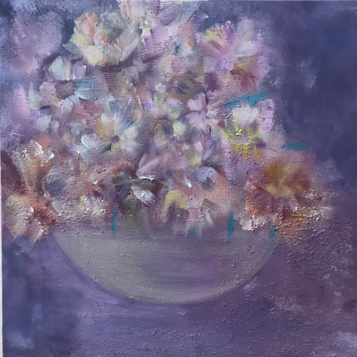 Painting titled "Nature violette." by Leslie Maria Da Silva, Original Artwork, Acrylic