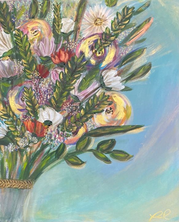 "Bouquet" başlıklı Tablo Leslie Rodriguez tarafından, Orijinal sanat, Akrilik Ahşap Sedye çerçevesi üzerine monte edilmiş