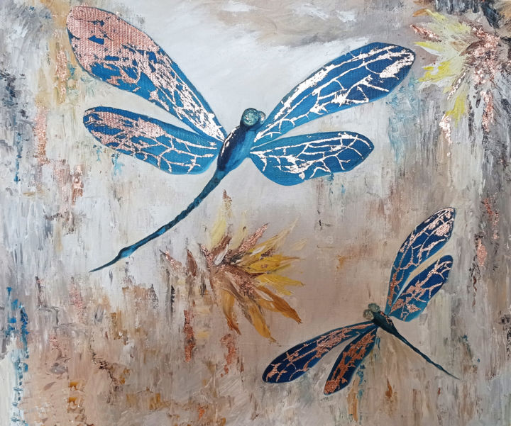 Pintura titulada "Dragonflies" por Olesya Zaripova (ROZ), Obra de arte original, Oleo Montado en Bastidor de camilla de made…