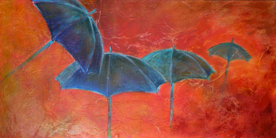 Peinture intitulée "Les Parapluies de C…" par Viviane Lesuisse, Œuvre d'art originale