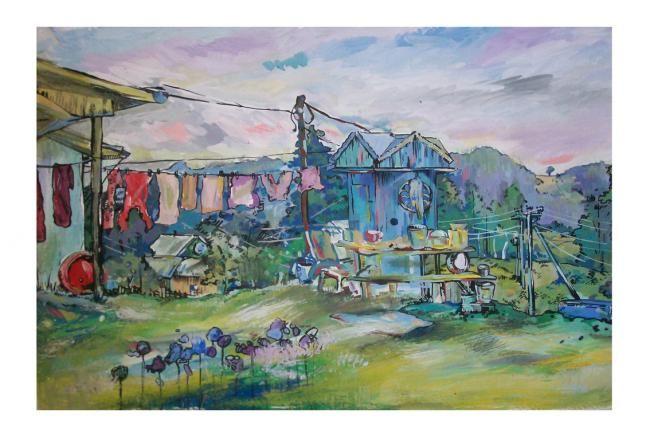 Картина под названием "Леся биленко дом в…" - Lesya Bilenko, Подлинное произведение искусства, Масло