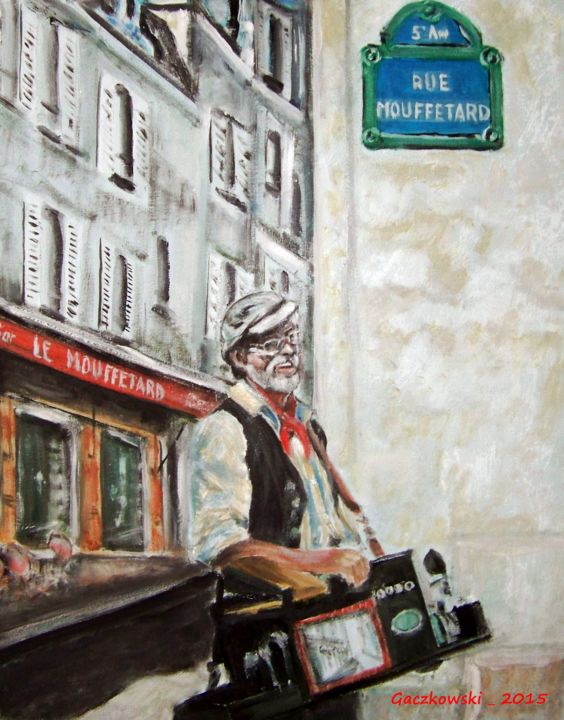 Painting titled "Rue Mouffetard" by Leszek Gaczkowski, Original Artwork, Oil