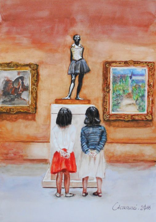 Pittura intitolato "A visit to the muse…" da Leszek Gaczkowski, Opera d'arte originale, Pastello