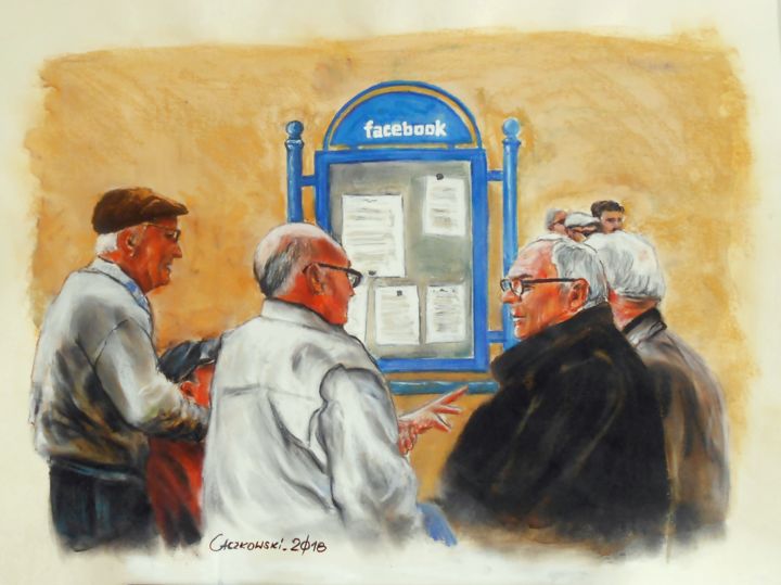 Schilderij getiteld "facebook" door Leszek Gaczkowski, Origineel Kunstwerk, Pastel