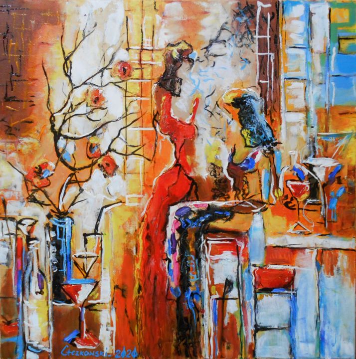 Pittura intitolato "Drink Bar" da Leszek Gaczkowski, Opera d'arte originale, Olio