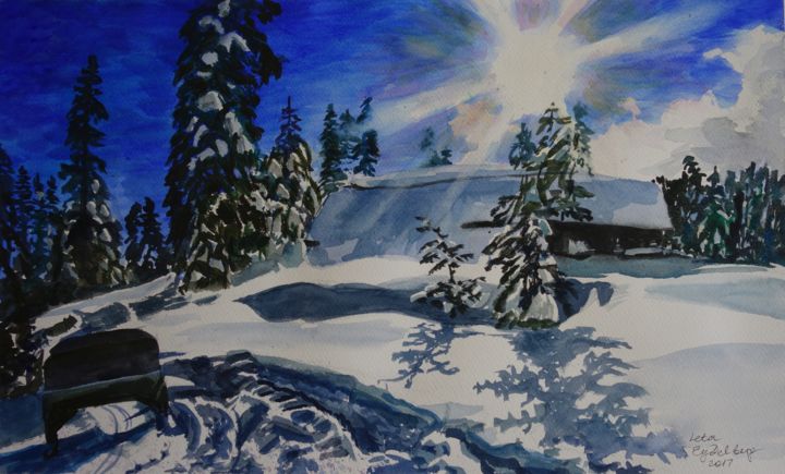 Pittura intitolato "Winter Quiet" da Leta Eydelberg, Opera d'arte originale, Acquarello