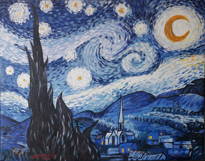 Painting titled "nuit étoilée" by Letailleur-H, Original Artwork, Oil