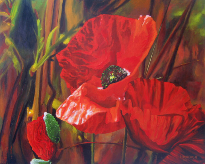 Painting titled "amapolas-2" by Letailleur-H, Original Artwork, Oil