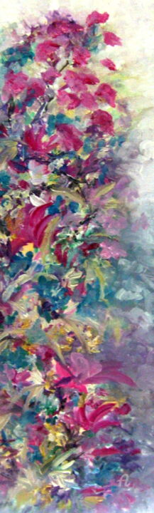 Painting titled "FLORAISON" by Léti, Original Artwork, Oil Mounted on Wood Stretcher frame