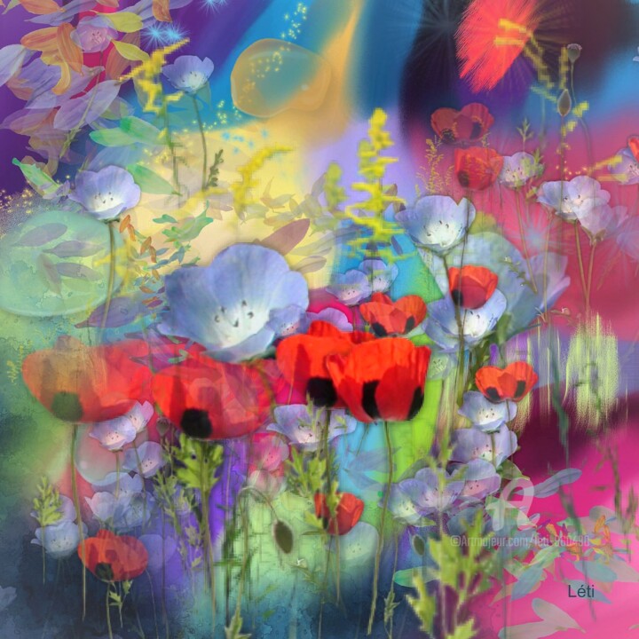 Arts numériques intitulée "JARDIN DE FLEURS" par Léti, Œuvre d'art originale, Peinture numérique