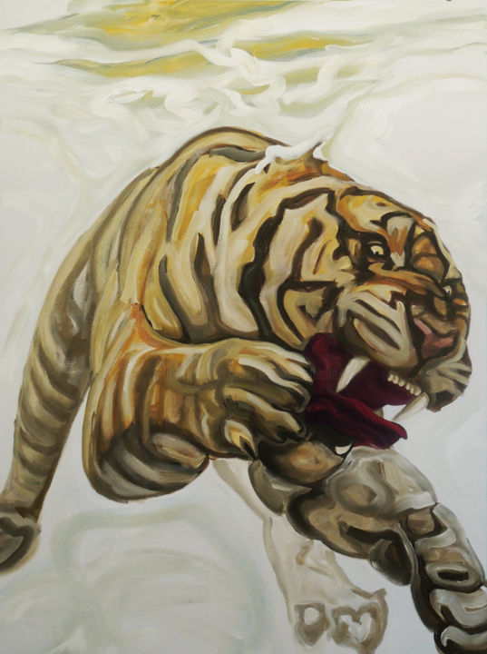 Peinture intitulée "DIVING TIGER" par Nathalie Letulle, Œuvre d'art originale, Acrylique