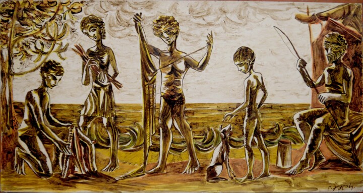 Pittura intitolato "at the sea" da Levan Goglidze, Opera d'arte originale, Cera