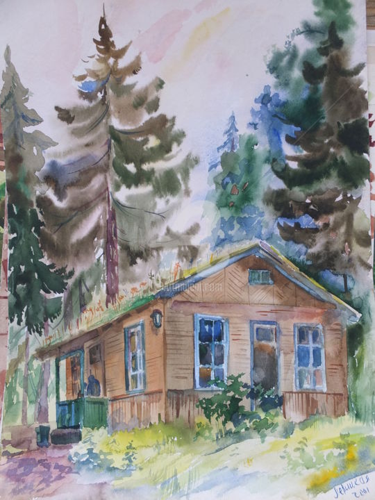 Painting titled "старый дом" by Anna Levitskaia, Original Artwork, Watercolor