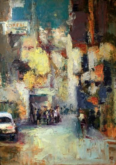 Pittura intitolato "Spring In The City" da Levan Urushadze, Opera d'arte originale, Olio