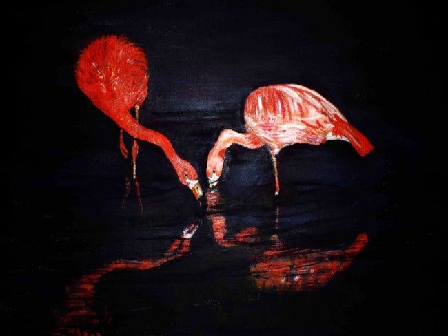 Pintura titulada "Flamingos" por Socam, Obra de arte original, Oleo