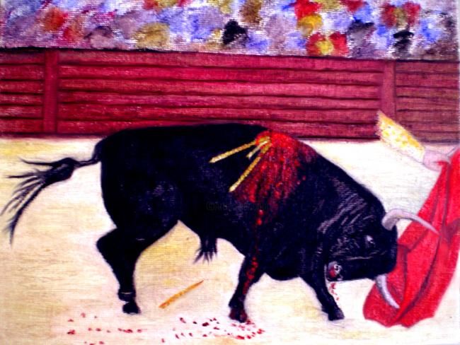 Painting titled "Blood of bull!" by Socam, Original Artwork, Oil