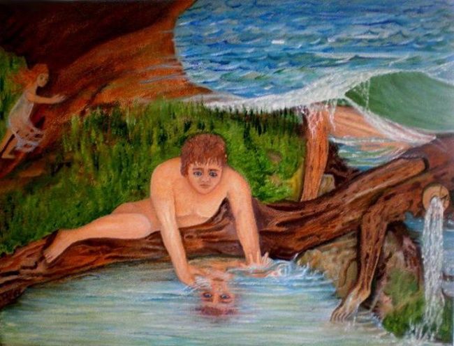 Painting titled "Narcissus and its i…" by Socam, Original Artwork, Oil
