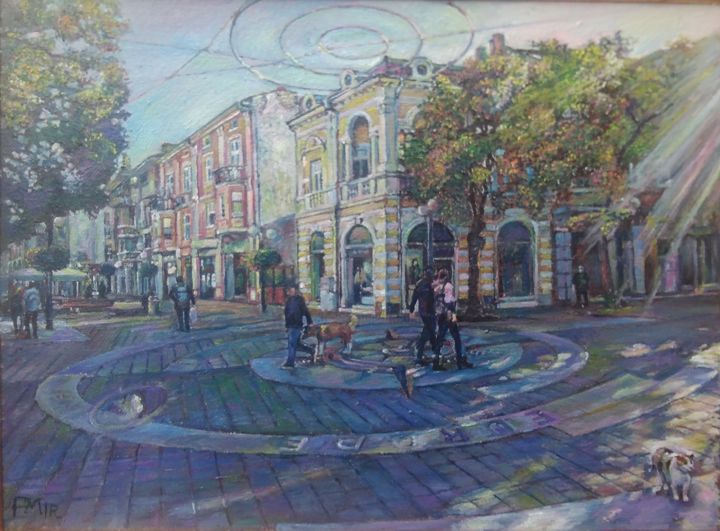 Painting titled "Cityscape" by George Mirinchev, Original Artwork, Oil