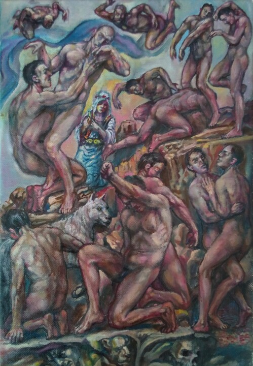 Painting titled "desolving bodies" by George Mirinchev, Original Artwork, Oil