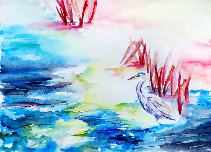 「Wassergeist」というタイトルの絵画 Quynh Dao Le Vinhによって, オリジナルのアートワーク, 水彩画