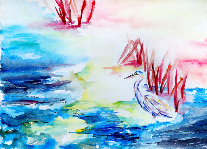 Painting titled "Wassergeist" by Quynh Dao Le Vinh, Original Art, Watercolor