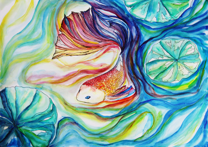 Painting titled "Imagine Colours  -…" by Quynh Dao Le Vinh, Original Artwork, Watercolor