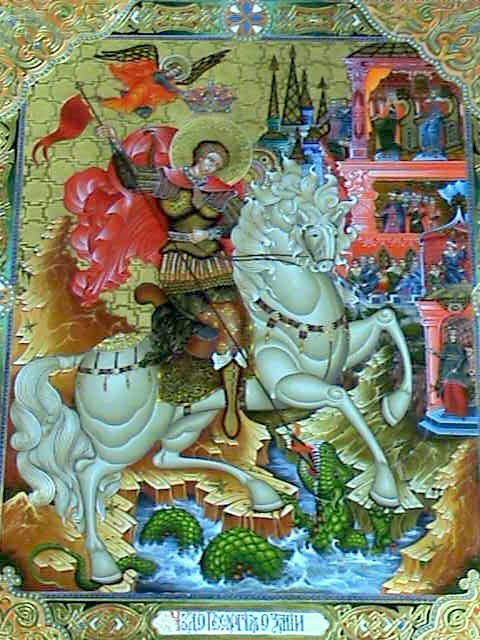 Malerei mit dem Titel "İcon  St. George" von Art  Levka, Original-Kunstwerk, Tempera