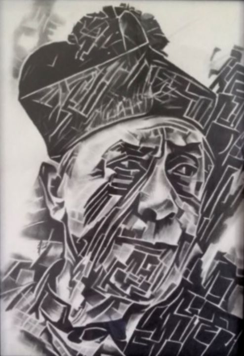 Drawing titled "Don Camillo" by Johanna Levy, Original Artwork, Charcoal